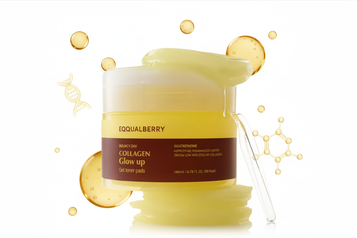 EQQUALBERRY Collagen Glow Up Gel Toner Pads – Disques Tonifiants Éclat au Collagène (60 pads)