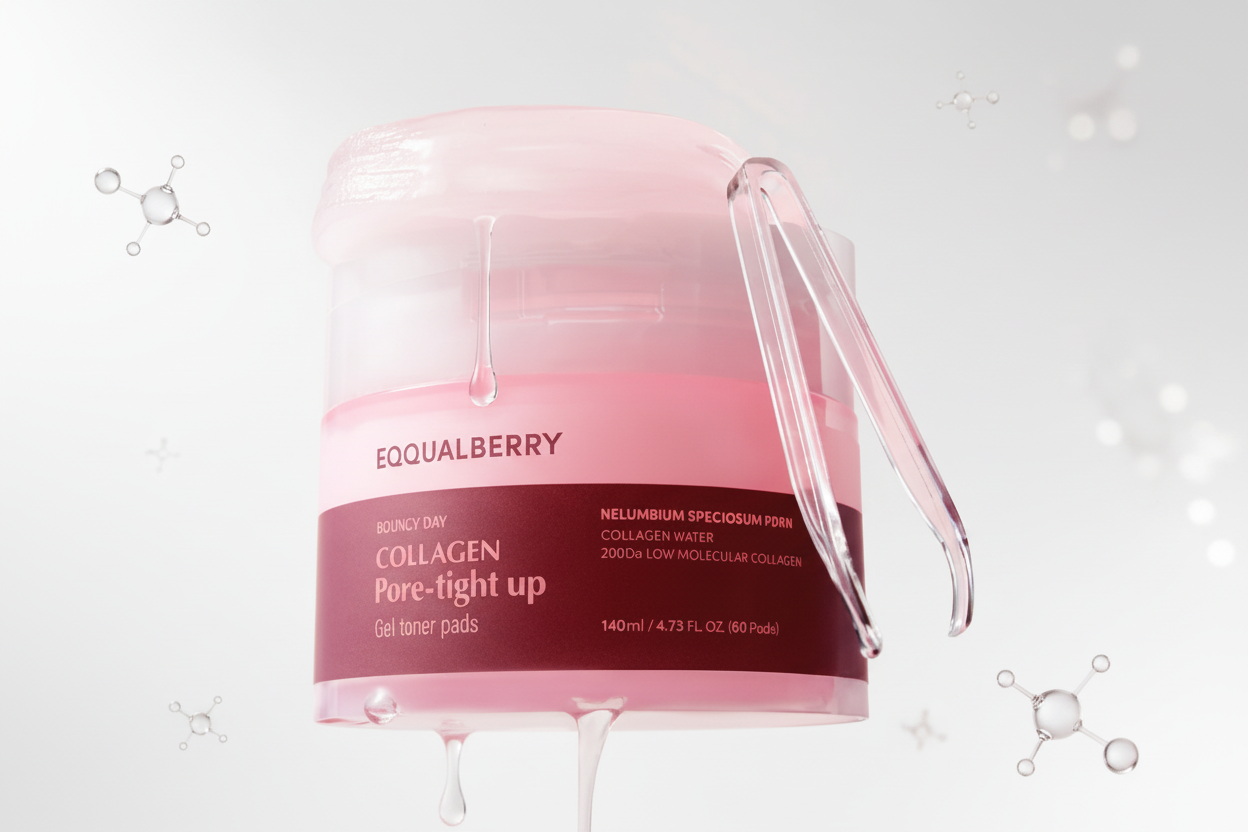 EQQUALBERRY Collagen Pore-Tight Up Gel Toner Pads – Disques Tonifiants Raffermissants (60 pads)