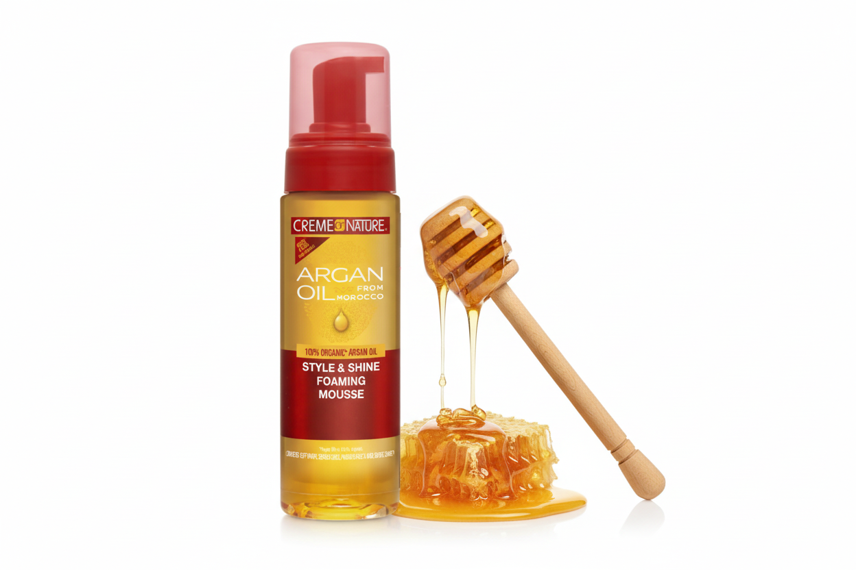 Creme of Nature – Mousse Coiffante Style & Brillance à l’Huile d’Argan 207ml (Style & Shine Foaming Mousse)