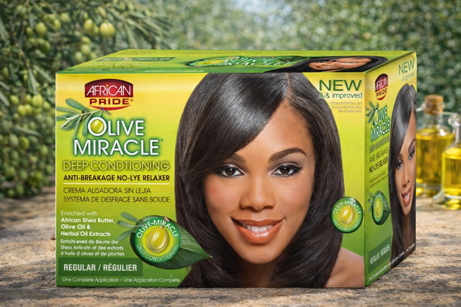 African Pride Olive Miracle Anti-Breakage Défrisant Sans Soude – Regular