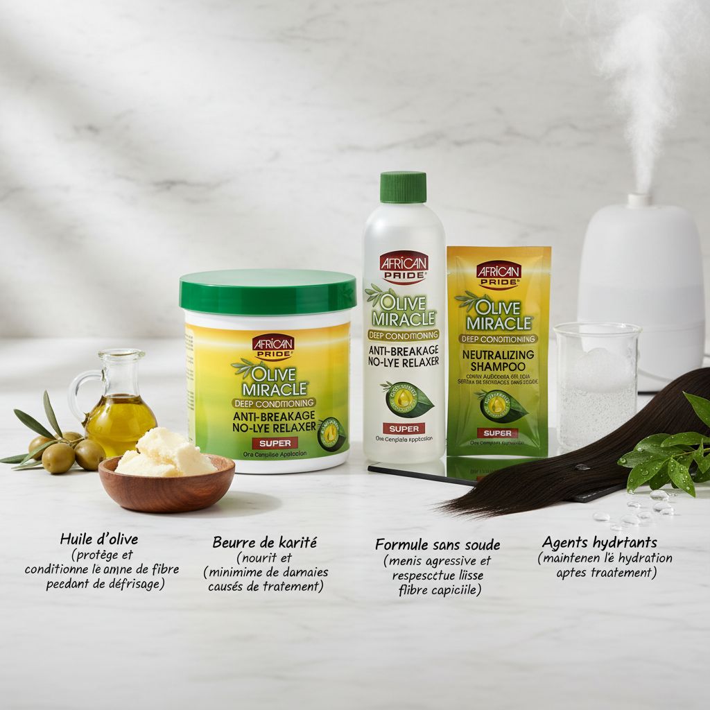 African Pride Olive Miracle Anti-Breakage Défrisant Sans Soude – Super - ingredients