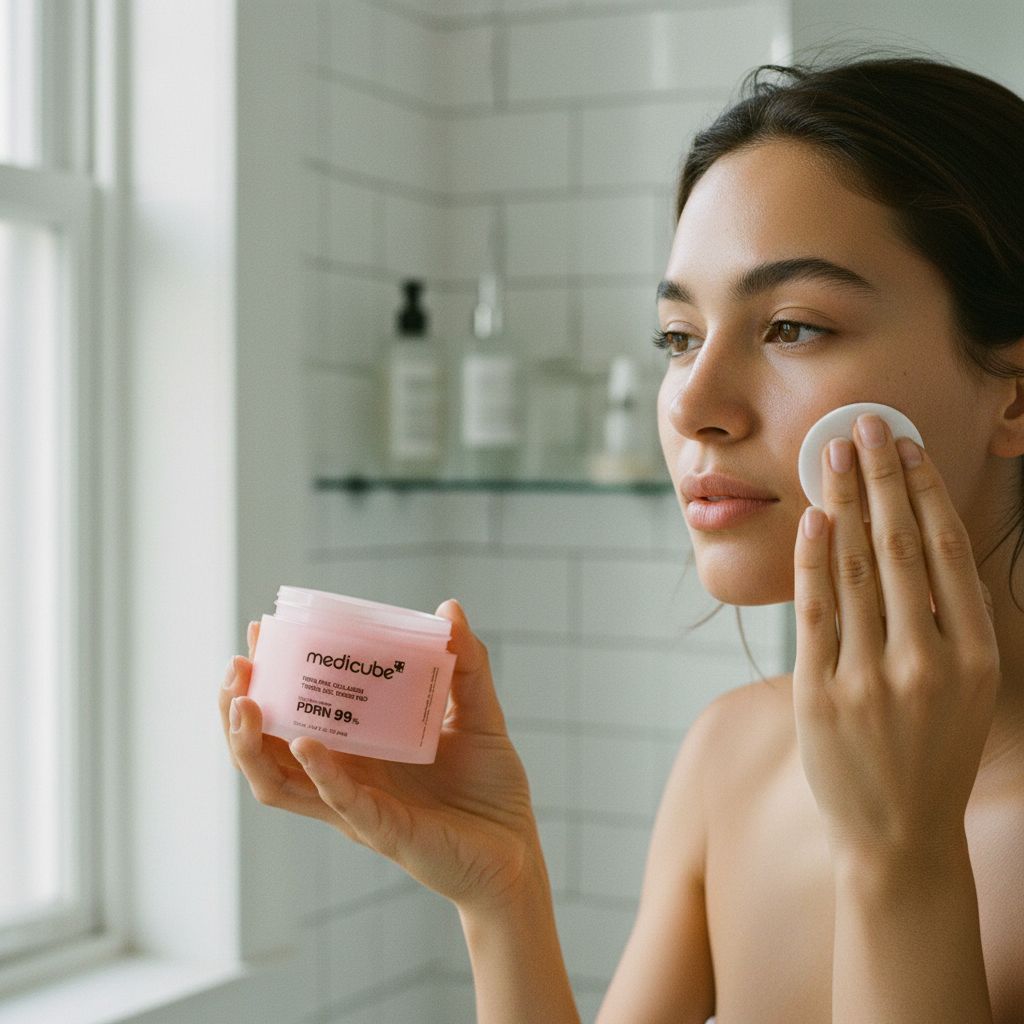 [Medicube] PDRN PINK COLLAGEN TONING GEL TONER PAD 70ea - lifestyle