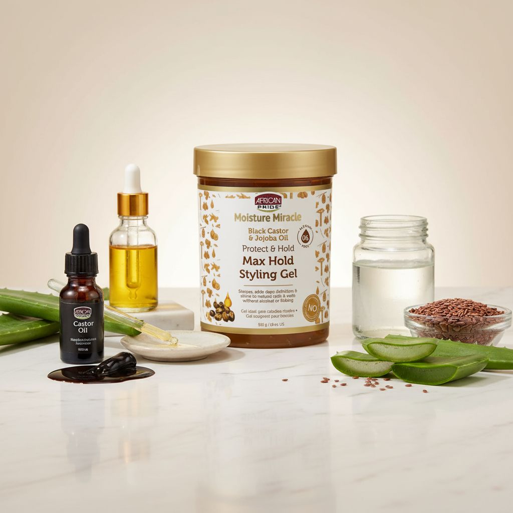 African Pride Moisture Miracle – Gel Coiffant Max Hold Black Castor & Jojoba Oil 510g - ingredients