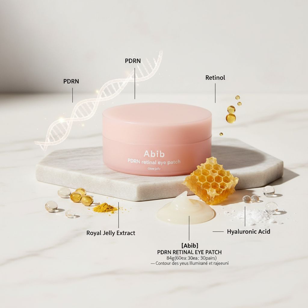 [Abib] PDRN RETINAL EYE PATCH GLOW JELLY 84g(60ea: 30pairs) — Contour des yeux illuminé et rajeuni - ingredients