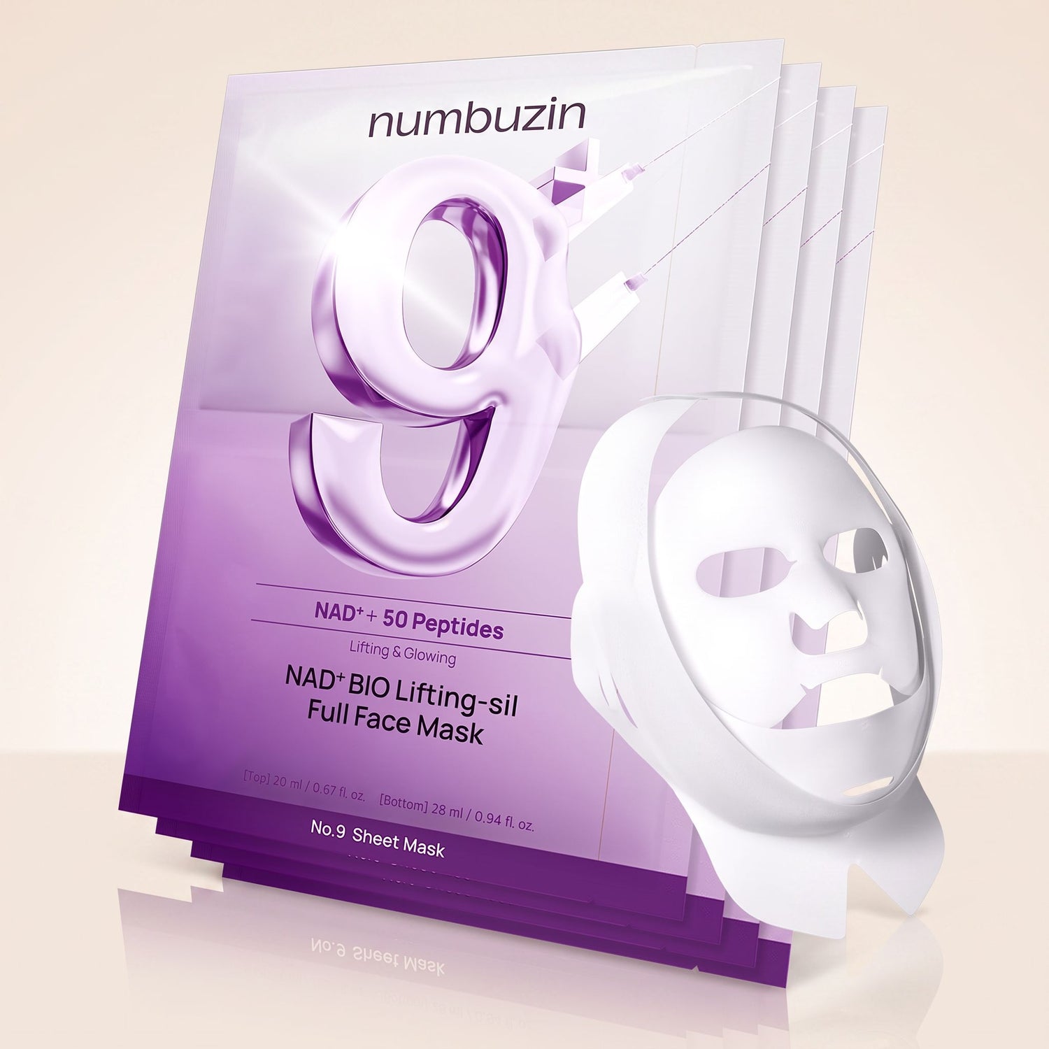 [Numbuzin] (4EA) No.9NAD  Bio Lifting Full Cover Facial Mask (+GWP) — Lifting complet et couverture totale - hero