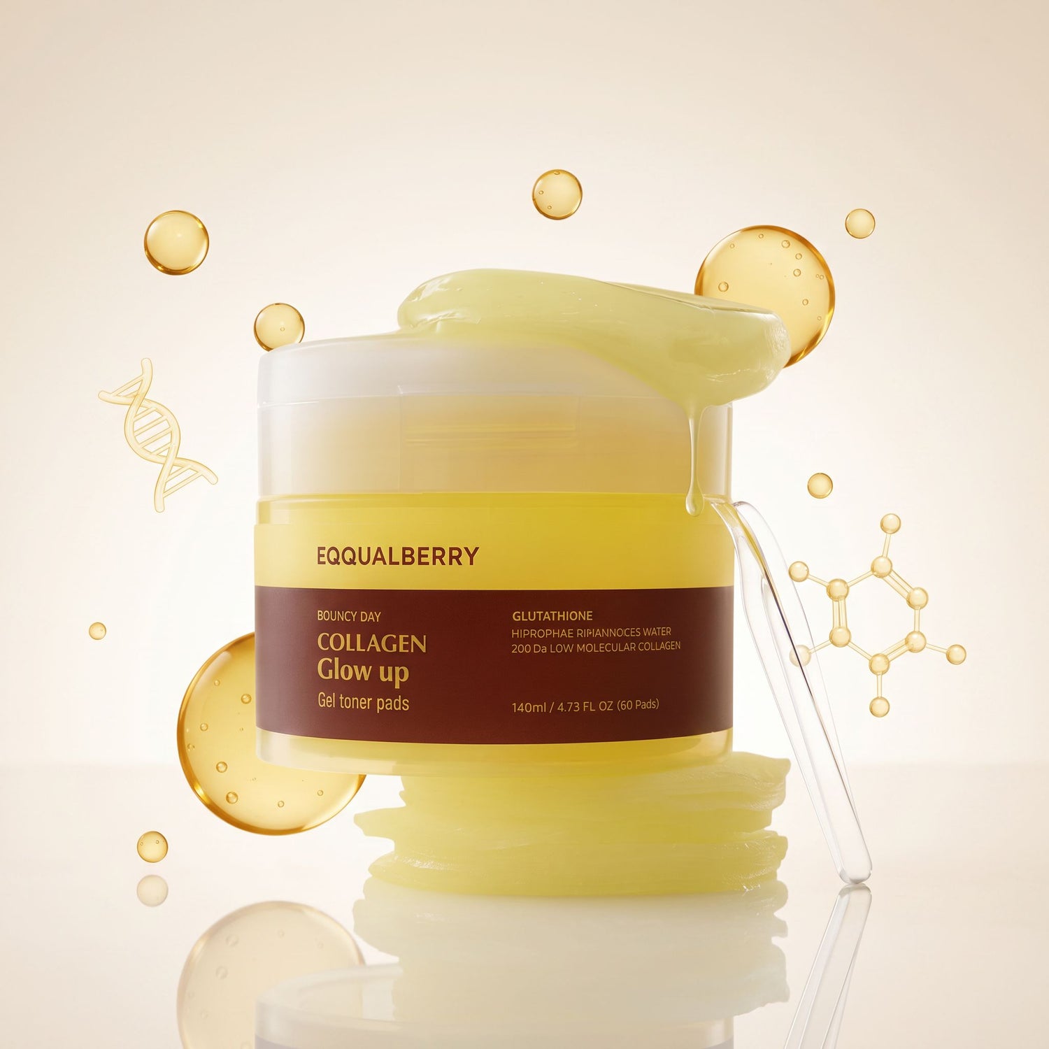 EQQUALBERRY Collagen Glow Up Gel Toner Pads – Disques Tonifiants Éclat au Collagène (60 pads) - hero