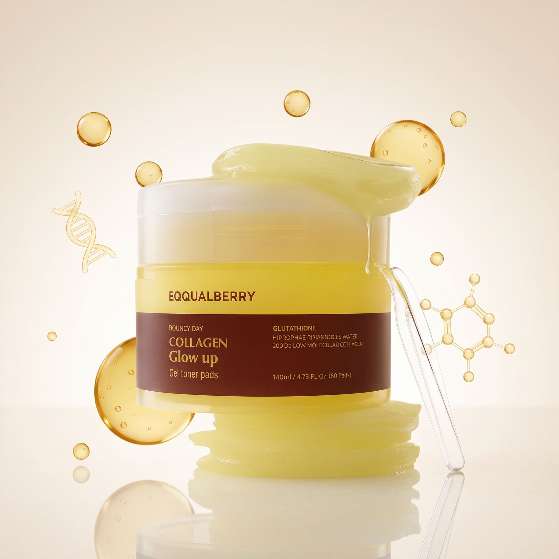 EQQUALBERRY Collagen Glow Up Gel Toner Pads – Disques Tonifiants Éclat au Collagène (60 pads) - hero