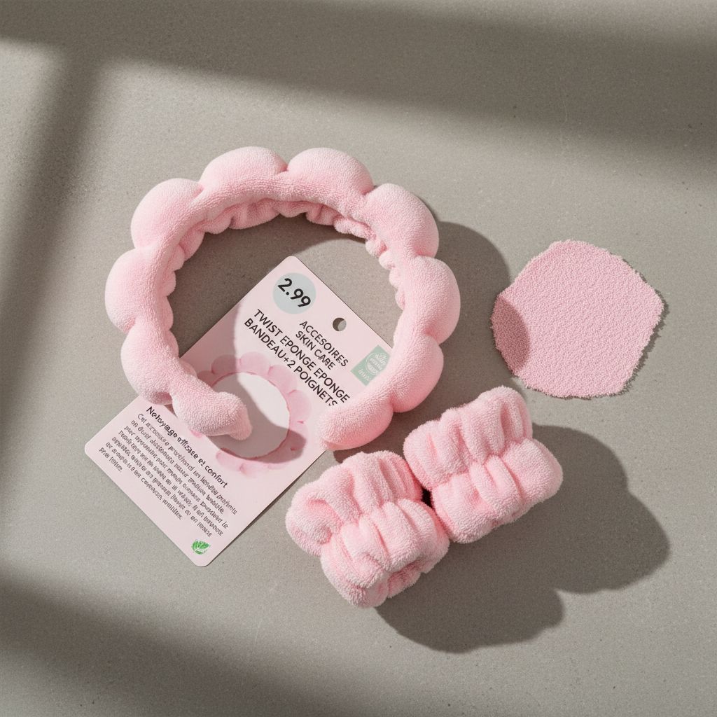 2.99 ACCESOIRES SKIN CARE TWIST EPONGE BANDEAU+2 POIGNETS — Nettoyage efficace et confort - texture
