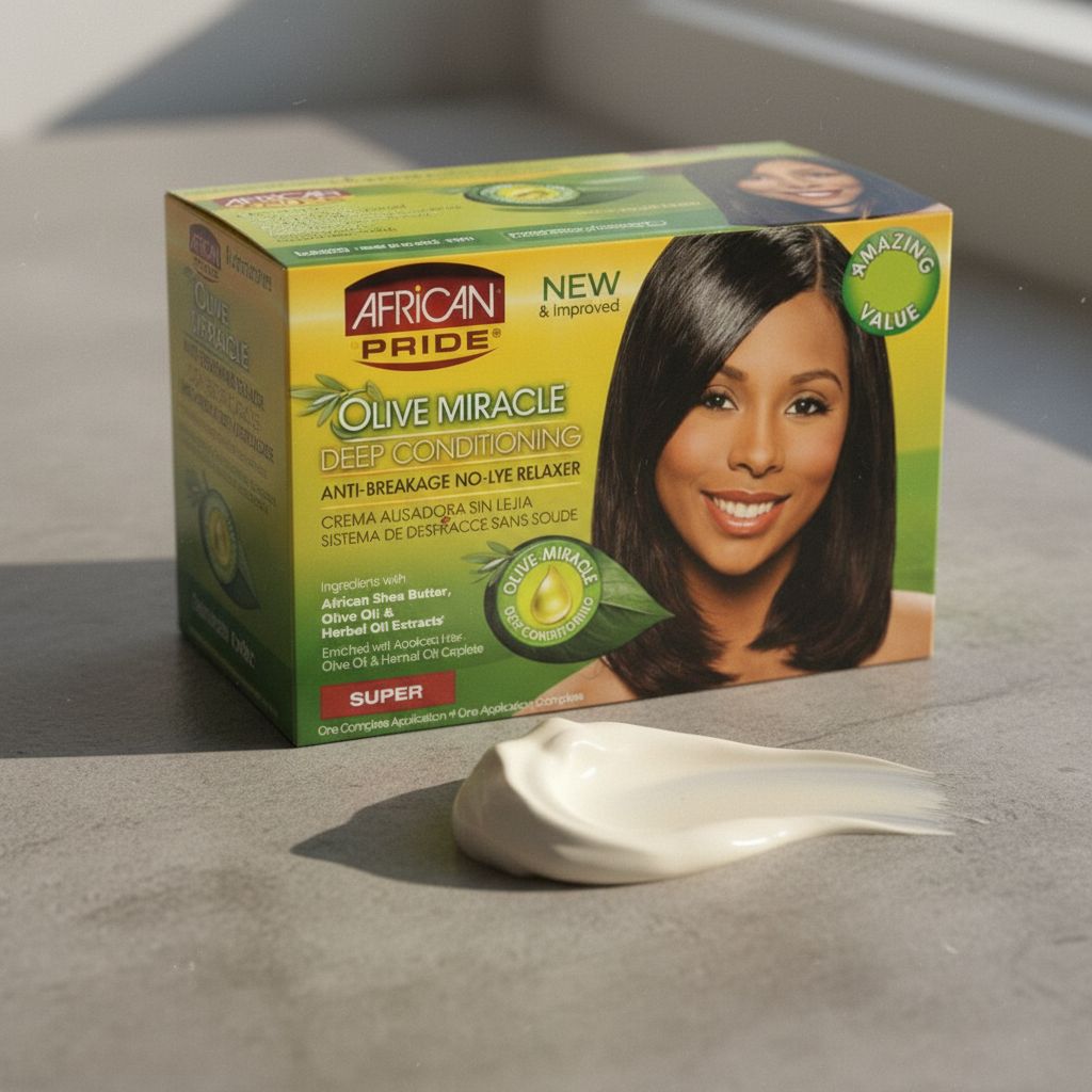 African Pride Olive Miracle Anti-Breakage Défrisant Sans Soude – Super - texture