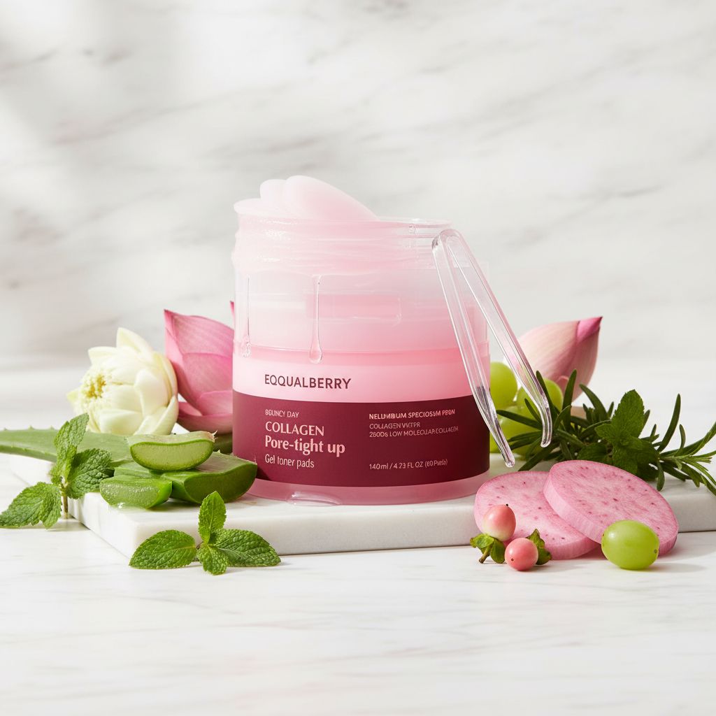 EQQUALBERRY Collagen Pore-Tight Up Gel Toner Pads – Disques Tonifiants Raffermissants (60 pads) - ingredients