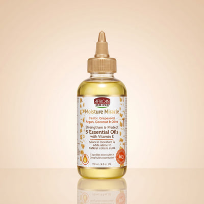 African Pride Moisture Miracle 5 Essential Oils with Vitamin E 118ml — Hydratation intense aux 5 huiles essentielles